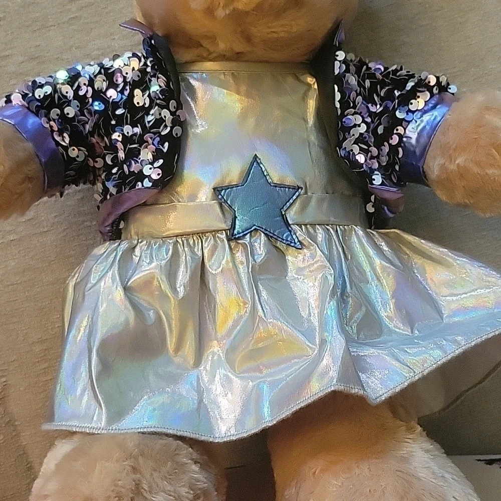 BAB Paulette bunny Rockstar stuffed animal.  Build A Bear Glitter Shoes